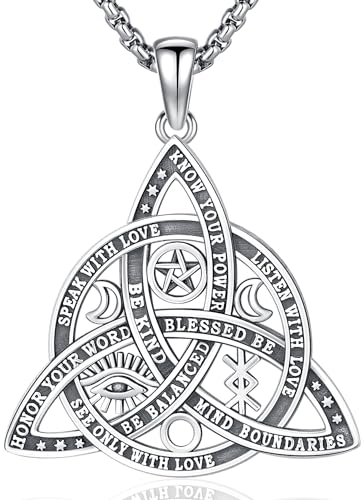 Halskette Damen Sterling Silber 925 Triple Moon Göttin Halskette/Keltischer Knoten Kette/Adler Anhänger Wiccan Amulett Schmuck Geschenke für Frauen (Keltischer Knoten Kette 4) von Aniu