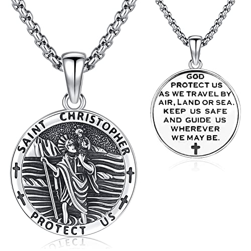 Heiliger Christophorus Halskette Sterling Silber 925 St.Christopher Anhänger Saint Christophorus Kette Religiöse Medaille Schmuck für Frauen und Männer von Aniu