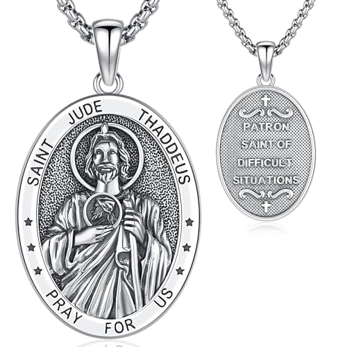 Heiliger Jude Thaddeus Kette Herren Saint Jude Medallion Sterling Silber 925 St Jude Thaddeus Anhänger Halskette Religiöse Kette mit Jude Thaddeus Anhänger für Herren von Aniu