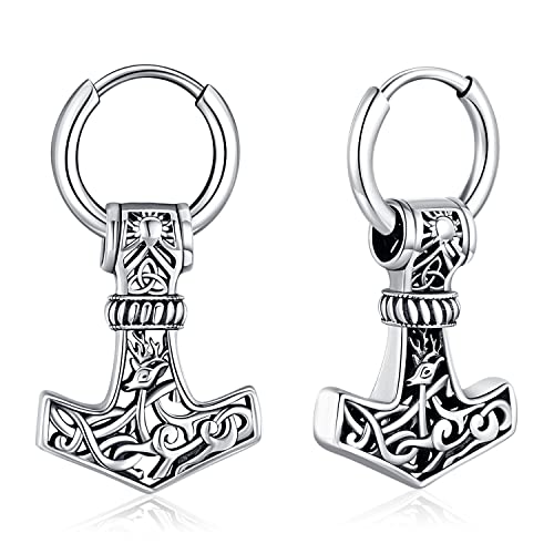 Herren Wikinger Ohrringe Thors Hammer Ohrringe Sterling Silber 925 Wikinger Mjölnir Ohrstecker Herren Wikinger Thors Hammer Schmuck für Männer Herren Jungen von Aniu