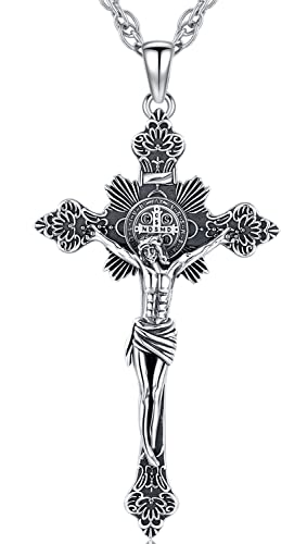 Jesus Kreuz Kette Sterling Silber 925 Jesus Kreuz Anhänger für Herren Jesus Christus Kreuz Amulett Halskette Religiöser Schmuck für Männer Herren von Aniu