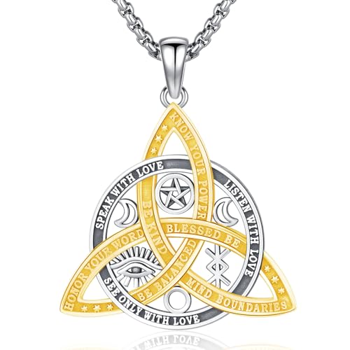Keltischer Knoten Halskette 925 Sterling Silber Dreifaltigkeit Triquetra Kette Gold Hexenknoten Anhänger Schmuck Geschenk für Männer Frauen von Aniu