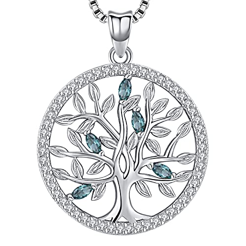 Kette Baum des Lebens Halskette Lebensbaum Damen aus 925 Sterling Silber Familie Anhänger mit Kristalle Stammbaum Schmuck Geschenke für Mutter Tochter Oma Schwester (mit Geschenkbox) (green) von Aniu