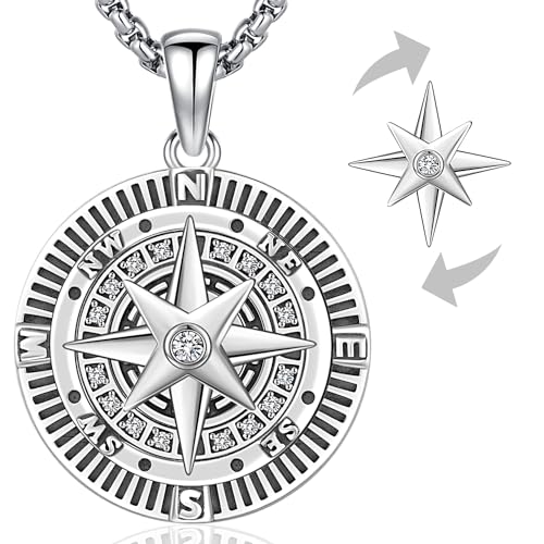 Kompass Halskette Herren Kompass Anhänger 925 Sterling Silber Kompass Kette Drehbar Halskette Wikinger Kompass Schmuck für Herren Damen von Aniu