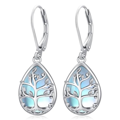 Mondstein Lebensbaum Ohrringe für Damen 925 Sterling Silber Tropfen Hängend Baum des Lebens Ohrringe für Frauen Mädchen von Aniu