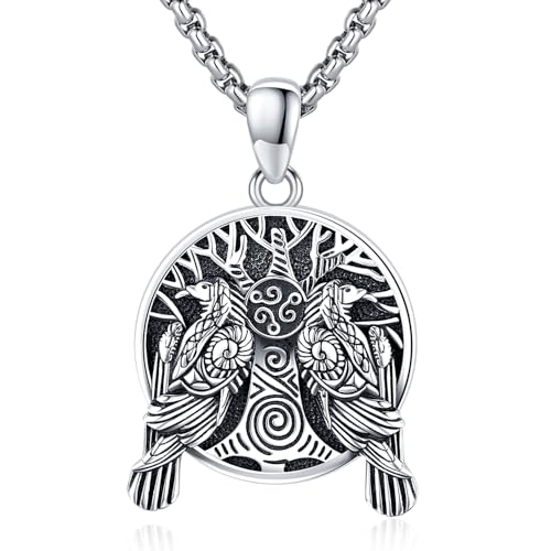 Wikinger Lebensbaum Kette für Damen Herren, 925 Sterling Silber Wikinger Odin Raben Anhänger Halskette, Nordische Viking Schmuck Geschenke von Aniu