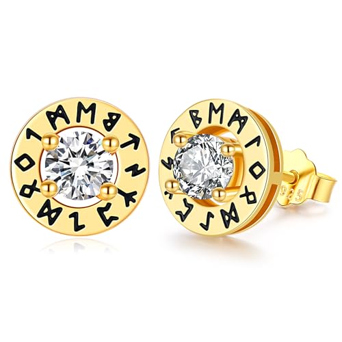 Ohrstecker Herren Wikinger Gold Wikinger Ohrringe Männer Wikinger Rune Ohrstecker Silber 925 Diamant für Männer Damen von Aniu