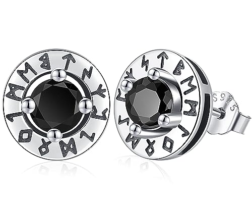 Ohrstecker Herren Wikinger Sterling Silber 925 Wikinger Ohrringe Männer Rune Schwarze Ohrstecker Diamant für Männer Damen von Aniu