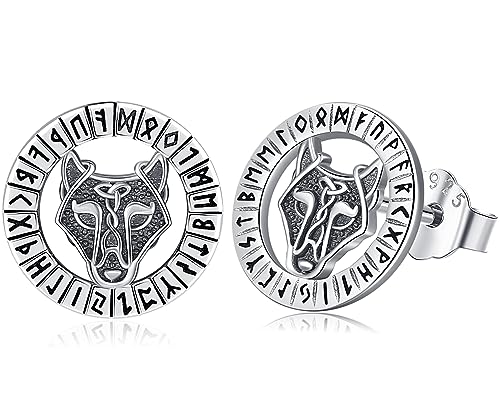 Ohrstecker Herren Wikinger Wolfskopf Ohrringe Silber 925 Wolf Ohrringe Rune Ohrstecker für Männer Jungen von Aniu