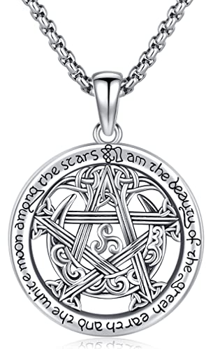 Pentagramm Anhänger Halskette Sterling Silber Mond Pentacle Kette Keltischer Knoten Kette Wiccan Amulett Wikinger Schmuck für Herren Damen von Aniu