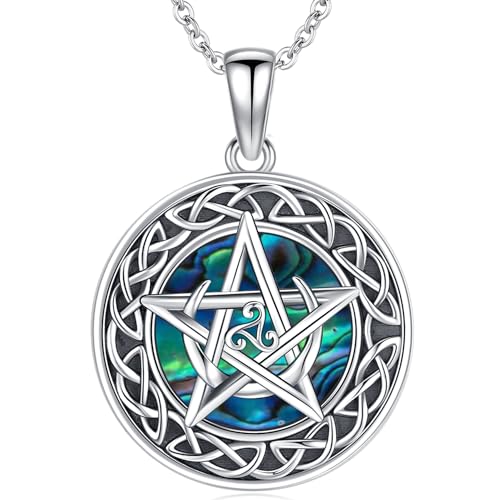 Pentagramm Halskette 925 Sterling Silber Pentagramm Mond Anhänger Damen Keltischer Knoten Pentagramm Kette Wiccan Amulett Pentagramm Schmuck für Frauen Mädchen… von Aniu