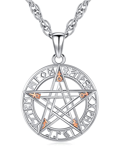 Pentagramm Kette Herren, Pentagramm Anhänger Silber 925, Solomon Pentacle Halskette, Wiccan Amulett Gothic Pentagramm Schmuck für Herren Damen von Aniu