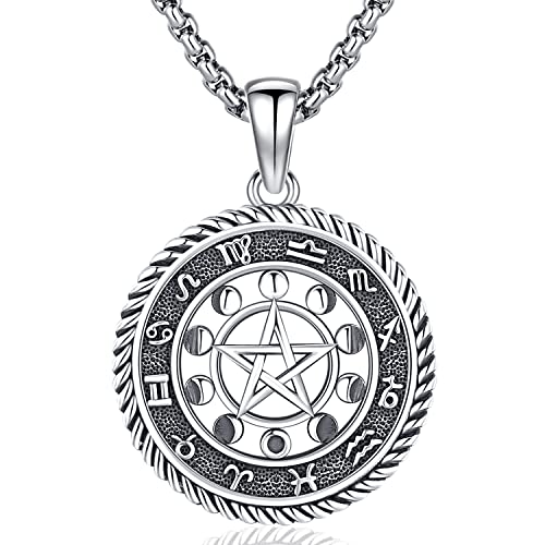 Pentagramm Kette Herren, Pentagramm Anhänger Silber 925, Tetragrammaton Halskette Pentagramm, Wiccan Amulett Gothic Pentagramm Schmuck für Herren Damen von Aniu