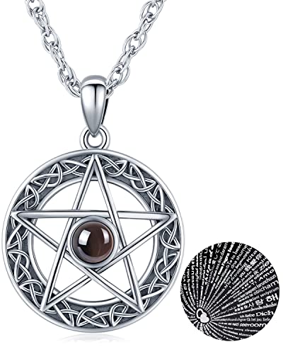 Pentagramm Pentacle Anhänger Halskette 925 Sterling Silber 100 Sprachen Ich Liebe Dich Kette Pentagramm Projektionskette Wiccan Amulett Gothic Schmuck für Herren Damen von Aniu