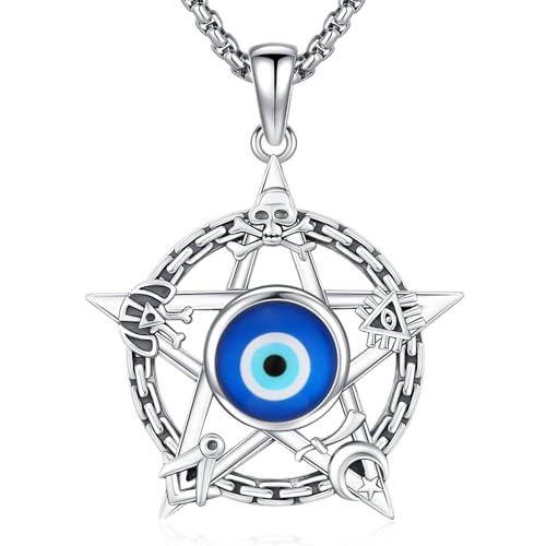Pentagramm Pentacle Anhänger Halskette 925 Sterling Silber Evil Eye Halskette Pentagramm Anhänger Böses Auge Wiccan Amulett Schmuck Geschenk für Frauen Männer von Aniu