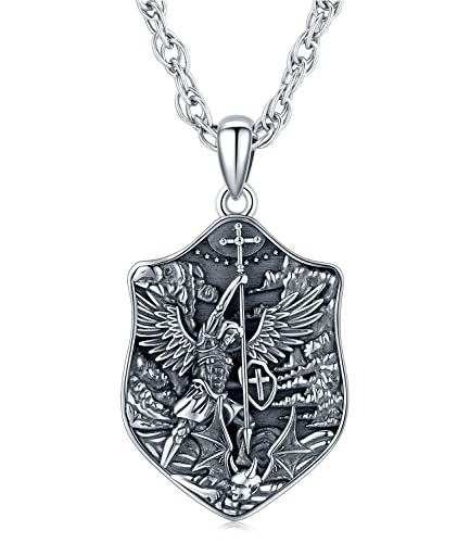 Saint Michael Halskette Sterling Silber 925 Erzengel Michael Anhänger Kette Heiliger Michael Halskette St Michael Anhänger Kette Religiöser Amulett Schmuck für Herren Damen von Aniu