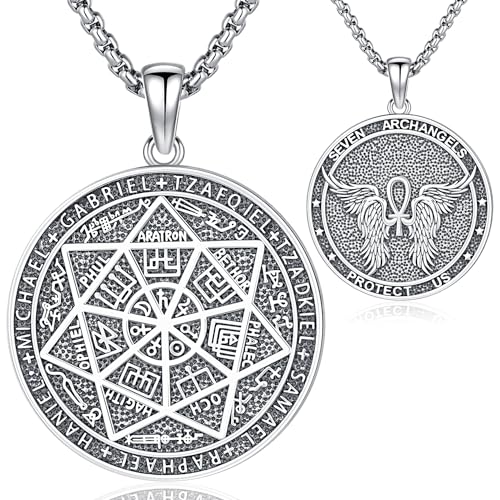 Siegel der Sieben Erzengel Kette Silber 925 Anhänger Siegel der 7 Erzengel Kette Amulett Schutzpatron Talisman Christliche Halskette 7 Erzengel Schutzamulett für Herren Männer von Aniu