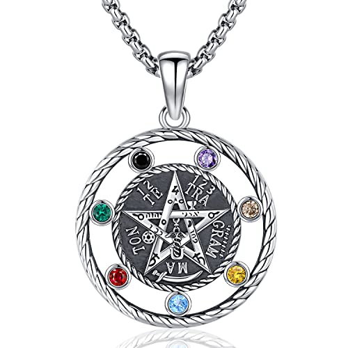 Aniu - Herren Silber 925 Pentagramm Anhänger Kette - Wiccan Amulett Gothic Schmuck - 20 Zoll Kettenlänge für Männer und Frauen von Aniu