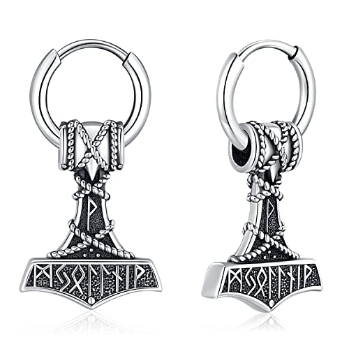 Thors Hammer Ohrringe Sterling Silber 925 Wikinger Mjölnir Ohrstecker Herren Wikinger Ohrringe Thors Hammer Schmuck für Männer Herren Jungen von Aniu