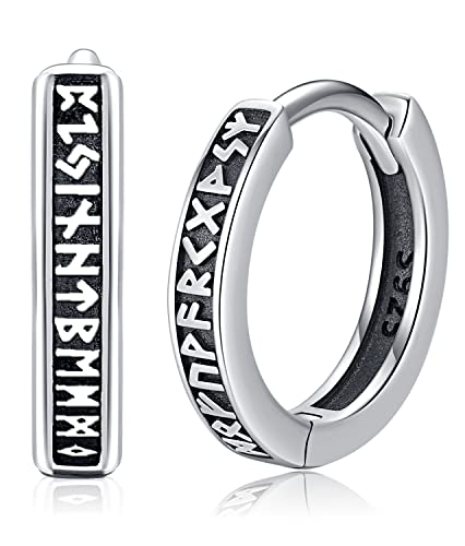 Unisex Wikinger Creolen Ohrringe Sterling Silber 925 Viking Rune Schwarz Klapp Creolen Wikinger Ohrschmuck Schmuck für Herren Männer Damen Frauen von Aniu