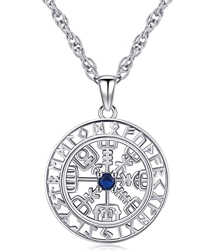 Wikinger Vegvisir Halskette 925 Sterling Silber Vegvisir Anhänger Kompass Kette Nordische Amulett Wikinger Schmuck für Herren Damen von Aniu