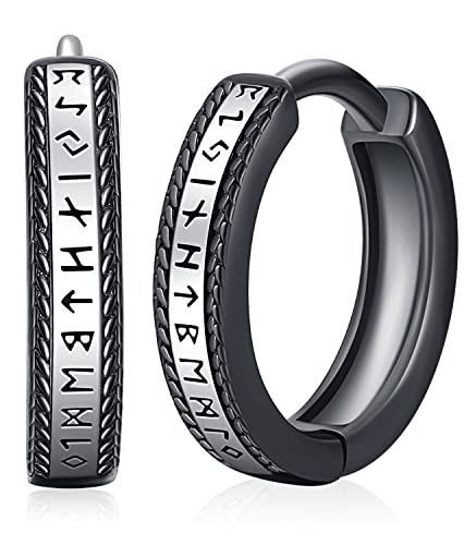 Wikinger Creolen Ohrringe Herren Silber 925 Viking Rune Schwarz Klapp Creolen Wikinger Ohrschmuck Schmuck für Herren Männer Damen Frauen von Aniu