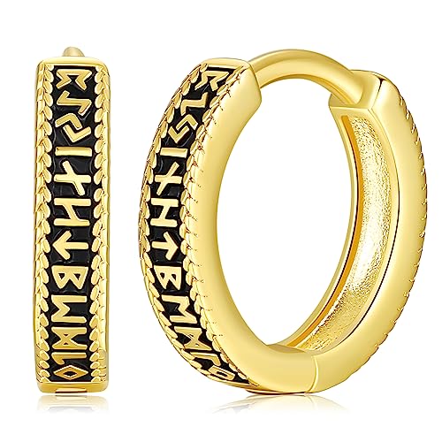 Wikinger Creolen Ohrringe Herren Silber 925 Wikinger Ohrringe Gold Damen Klapp Wikinger Runen Creolen Wikinger Ohrschmuck Schmuck für Herren Männer Frauen von Aniu