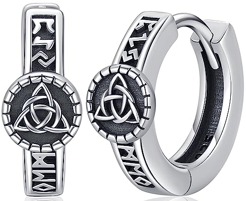 Wikinger Creolen Ohrringe Herren Wikinger Runen Creolen Silber 925 Norse Viking Ohrringe mit Keltischem Knoten Ohrschmuck für Herren Männer Damen Frauen von Aniu