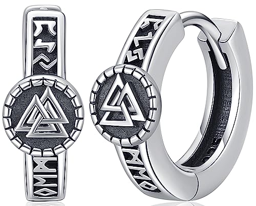 Wikinger Creolen Ohrringe Herren Wikinger Runen Creolen Silber 925 Norse Wikinger Valknut Ohrringe mit Runen Viking Ohrringe Ohrschmuck für Herren Männer Damen Frauen von Aniu