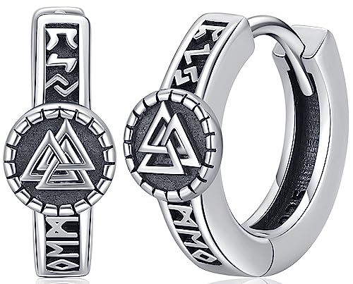Wikinger Creolen Ohrringe Herren Wikinger Runen Creolen Silber 925 Norse Valknut Ohrringe mit Runen Viking Ohrschmuck für Herren Männer Damen Frauen von Aniu
