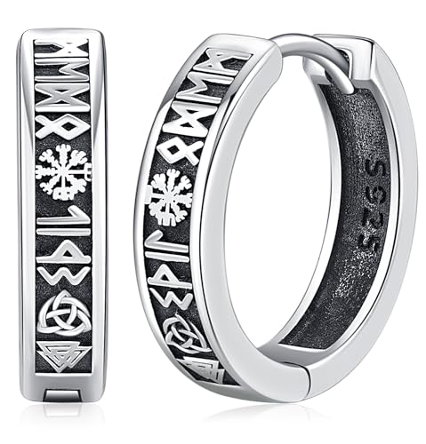 Wikinger Creolen Ohrringe für Herren Damen Wikinger Ohrringe Silber 925 Creolen Runes Wikinger Ohrschmuck Schmuck für Männer Damen von Aniu