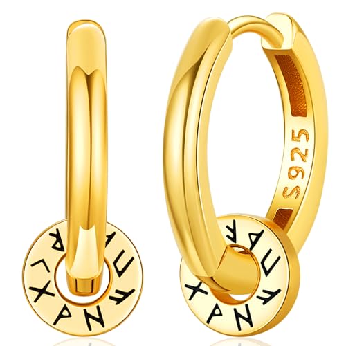 Wikinger Ohrringe Gold für Männer Damen Wikinger Rune Creolen Silber 925 Ohrringe Creolen Wikinger Gold Nordische Wikinger Ohrschmuck für Herren Frauen von Aniu