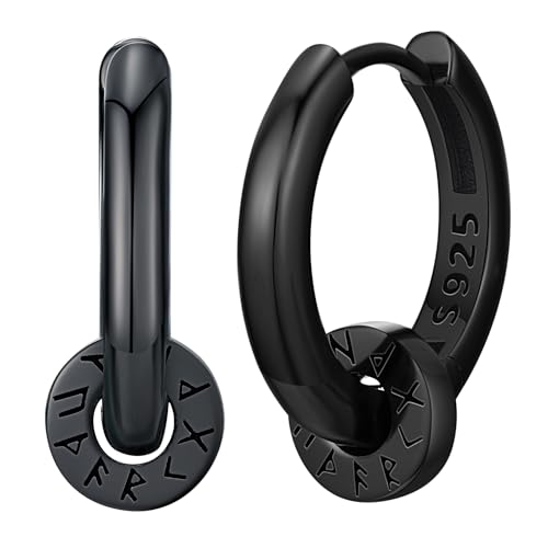 Wikinger Ohrringe Herren Silber 925 Wikinger Rune Creolen für Männer Damen Ohrringe Creolen Wikinger Schwarz Nordische Wikinger Ohrschmuck für Herren Frauen von Aniu