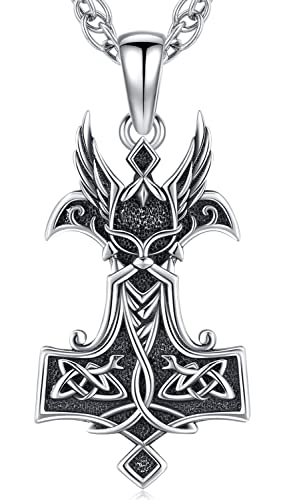 Wikinger Thors Hammer Halskette Herren Mjölnir Kette Sterling Silber 925 Thors Hammer Anhänger mit Odin Keltischer Knot Halskette Viking Nordischer Wikinger Schmuck für Männer Herren von Aniu