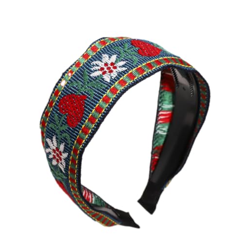 Aniyan 1 Stück Boho Stirnbänder Damen – Breites Haarband mit Stickerei & Rosenmuster, rutschfestes Kopfbänder Accessoire für Alltag, Party & Hochzeit (Marineblau) von Aniyan