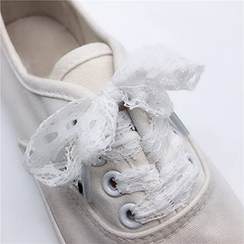 Aniyan 4 Paar 3cm Breite Spitze Schnürsenkel aus Satinbändern, Flache Ersatzschuhe für Damen Sneaker, Turnschuhe und Sportschuhe, Lace Schnürsenkel für Laufen und Alltag (Weiß, 1.2M) von Aniyan