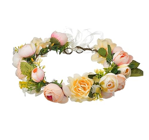 Aniyan Blumenkranz Haarkranz Boho - Blumenkranz Rose Floral - Blumenkrone Braut Hochzeit - Verstellbar mit Band - Damen Mädchen Stirnband - Schön Gearbeitet Haarband für Party, (Rosa) von Aniyan