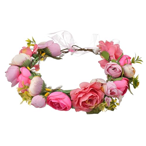 Aniyan Blumenkranz Haarkranz Boho - Blumenkranz Rose Floral - Blumenkrone Braut Hochzeit - Verstellbar mit Band - Damen Mädchen Stirnband - Schön Gearbeitet Haarband für Party, (Rose Rot) von Aniyan