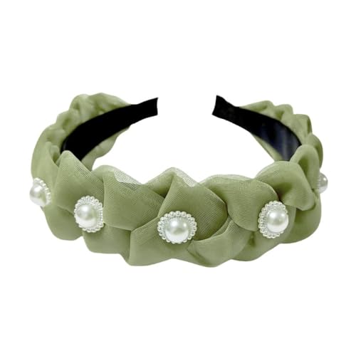 Aniyan Damen Haarband Geflochten mit Perlen, Twist Stoff Haarreifen Rutschfest Vintage Stirnband Kopfband Haarschmuck für Hochzeit Party Alltag Dunkelgrün + Perl von Aniyan