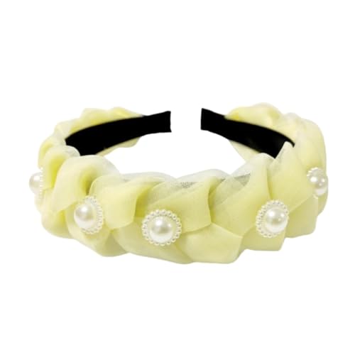Aniyan Damen Haarband Geflochten mit Perlen, Twist Stoff Haarreifen Rutschfest Vintage Stirnband Kopfband Haarschmuck für Hochzeit Party Alltag Gelb + Perl von Aniyan