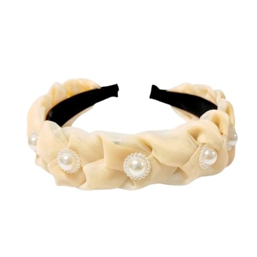 Aniyan Damen Haarband Geflochten mit Perlen, Twist Stoff Haarreifen Rutschfest Vintage Stirnband Kopfband Haarschmuck für Hochzeit Party Alltag Orange + Perl von Aniyan
