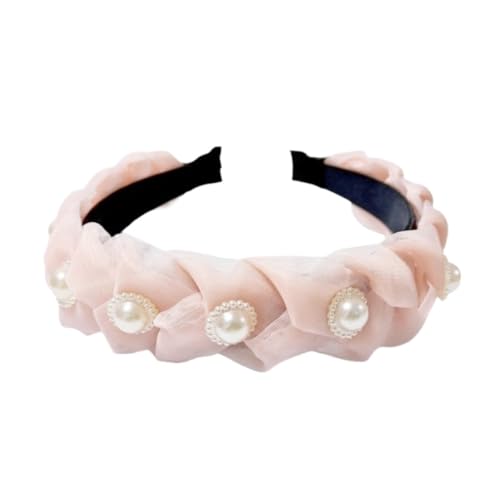 Aniyan Damen Haarband Geflochten mit Perlen, Twist Stoff Haarreifen Rutschfest Vintage Stirnband Kopfband Haarschmuck für Hochzeit Party Alltag Rosa + Perl von Aniyan