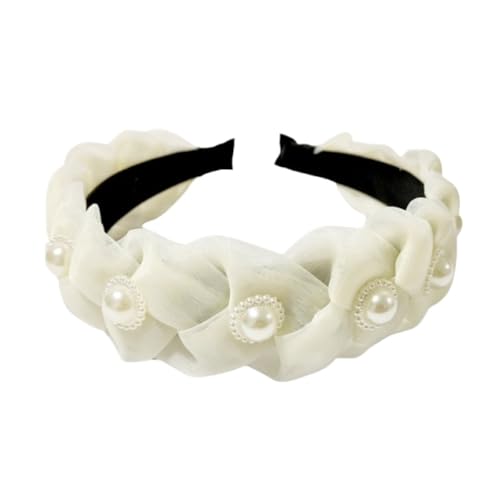 Aniyan Damen Haarband Geflochten mit Perlen, Twist Stoff Haarreifen Rutschfest Vintage Stirnband Kopfband Haarschmuck für Hochzeit Party Alltag Weiß + Perl von Aniyan
