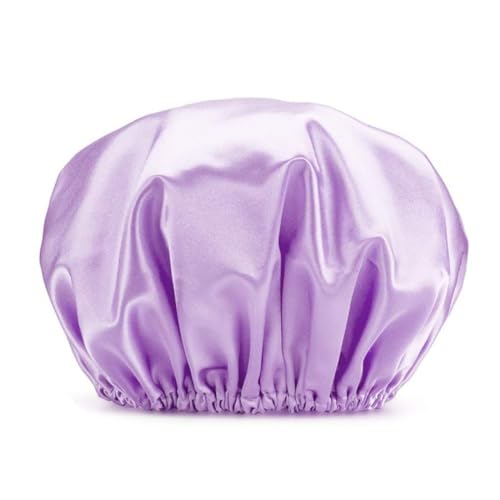 Aniyan Duschhaube Damen Doppellagig aus Satin & EVA, Wasserdichte Wiederverwendbare Duschhauben mit Elastischem Rand, Haarschutz Beim Duschen, Kochen & SPA (Hellviolett) von Aniyan