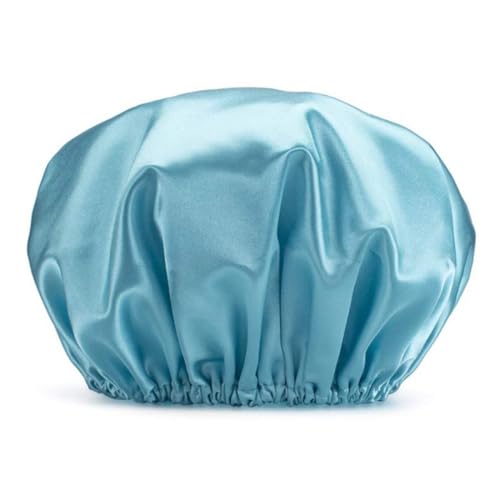 Aniyan Duschhaube Damen Doppellagig aus Satin & EVA, Wasserdichte Wiederverwendbare Duschhauben mit Elastischem Rand, Haarschutz Beim Duschen, Kochen & SPA (Himmelblau) von Aniyan