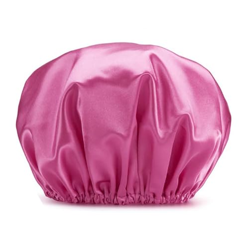 Aniyan Duschhaube Damen Doppellagig aus Satin & EVA, Wasserdichte Wiederverwendbare Duschhauben mit Elastischem Rand, Haarschutz Beim Duschen, Kochen & SPA (Rosenrot) von Aniyan