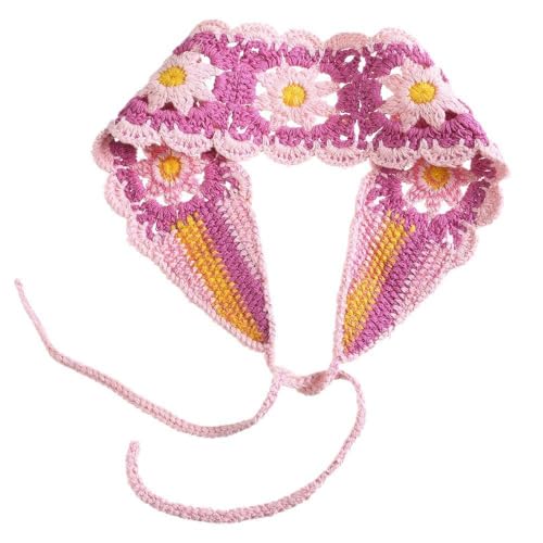 Aniyan Häkel Stirnband Damen – Gestrickt Haarschal mit Blumenmuster, Boho Haartücher Haarband Handgemacht, Kopftuch für Alltag & Festival (1 Stück, Lila) von Aniyan
