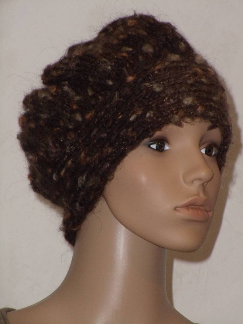 Gestrickte Warme Weiche Kappe Aus Braunem Farbverlaufsgarn in Tweedoptik von AnjaClauberg