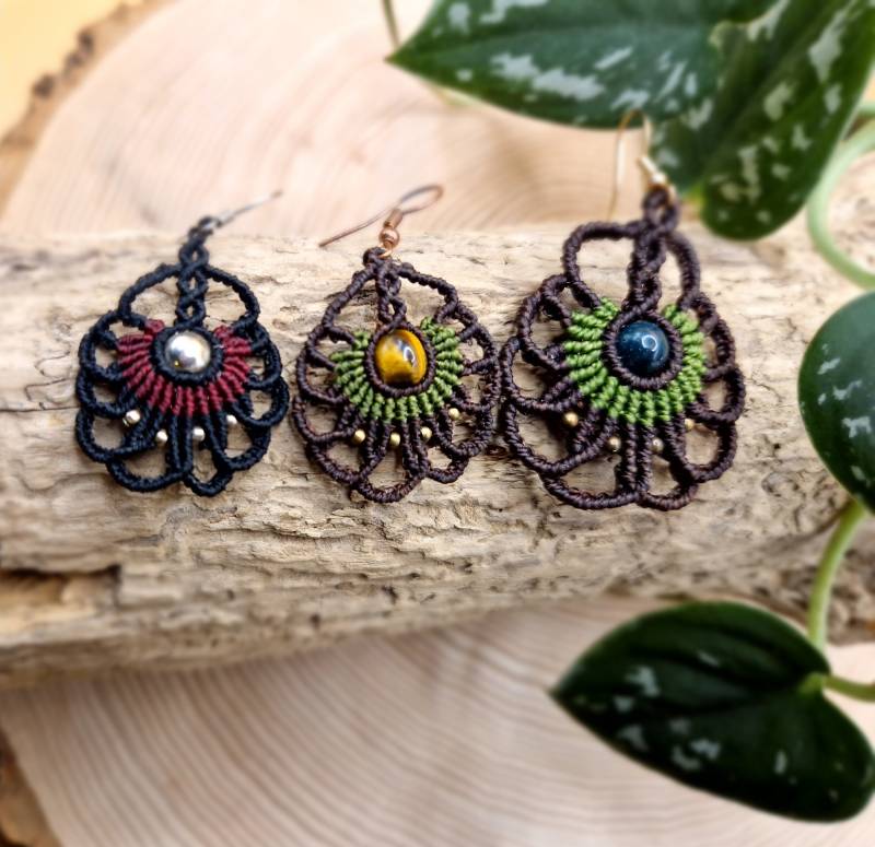 Makramee Ohrringe Mit Edelstein-Perle, Heilstein, Boho Chic Schmuck | Bitte Anschreiben Welches Modell von AnjaMakramee