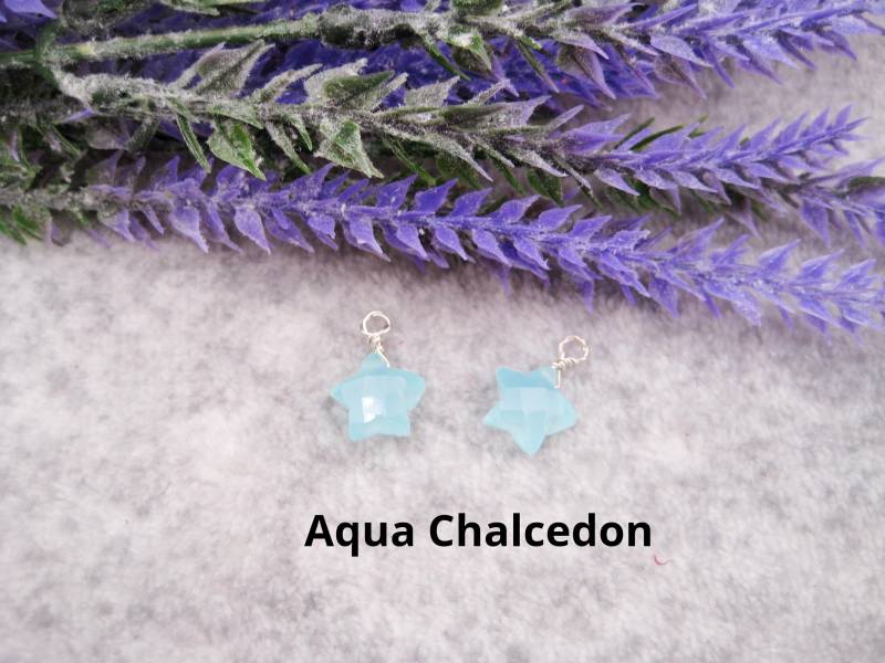 Wechsel-Ohrring-Anhänger Aqua Chalcedon in Sternform, Zum Einhängen Creolen, 925 Silber, Rosegold Filled, Gold Filled von AnjasCharmwelt